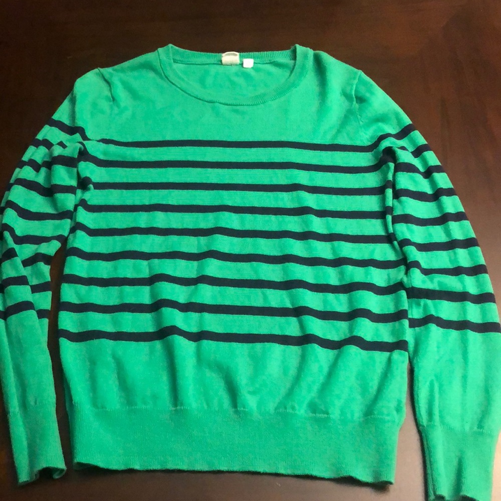 Gap Green and Navy striped crewneck preppy striped sweater